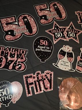 Pink Glitter 50th Birthday Party Decorations - Assorted Cutouts